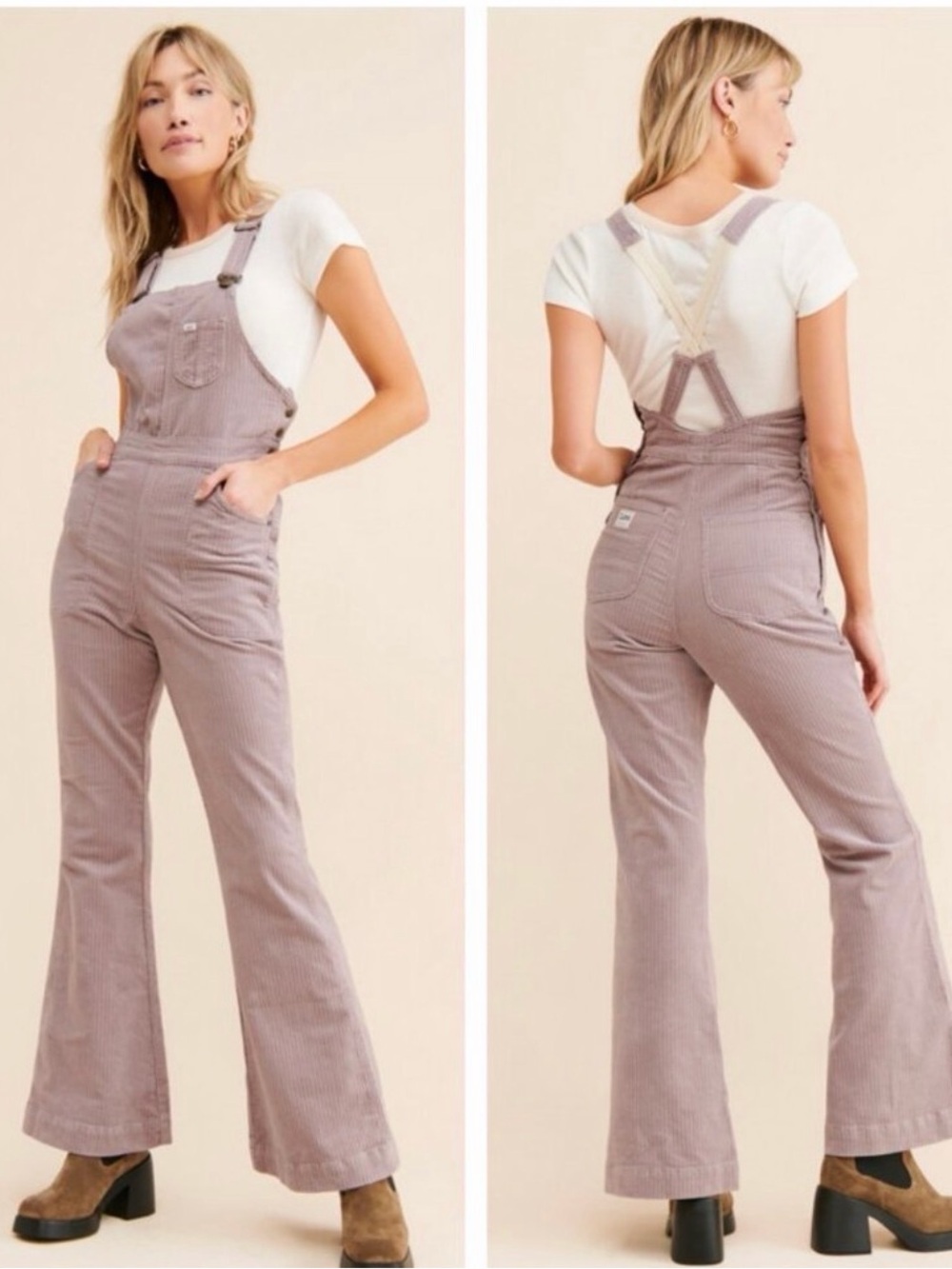 NWT Lee Vintage Factory Flare Corduroy Overalls M Purple Storm Workwear